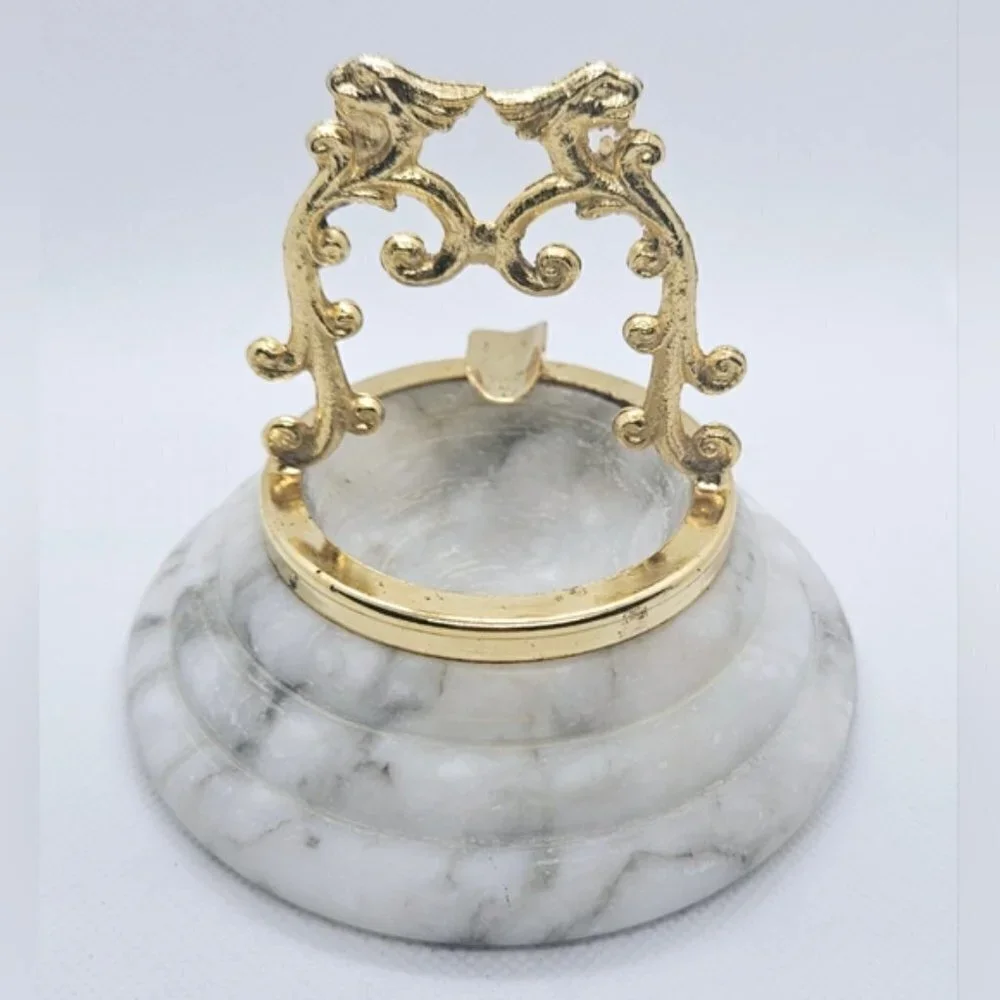 Vintage 70's Calacatta Marble with brass-colored metal decorative Ashtray